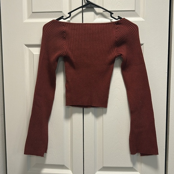 Urban Outfitters Uo Juliet Portrait Ribbed Sweetheart Cropped Sweater In Maroon - Picture 5 of 7